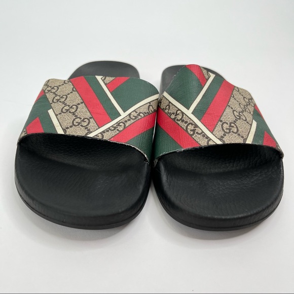 RARE Print! Gucci Style Beige Web Print GG Supreme Canvas Rubber Slide Sandals - Picture 5 of 16